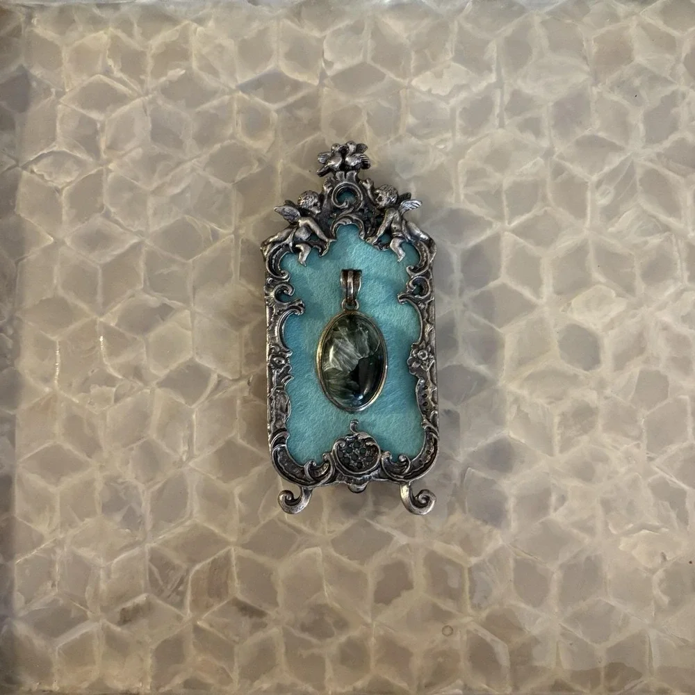 Vtg Handmade Mounted Pendant Framed Wall Hanger Cherub Decor